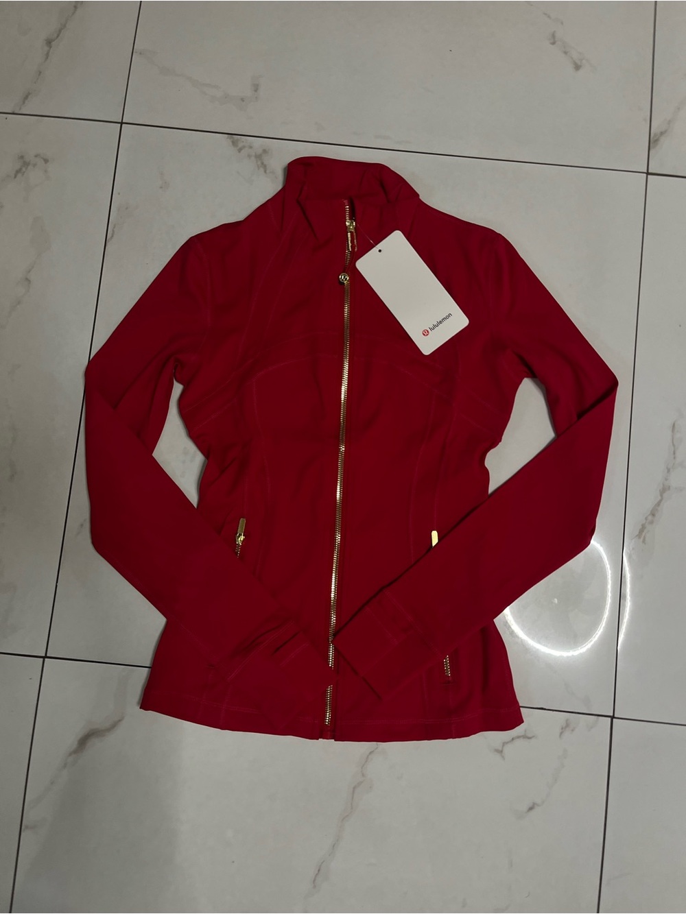 lululemon athletica Red Full-Zip Athletic Jacket with Gold Hardware